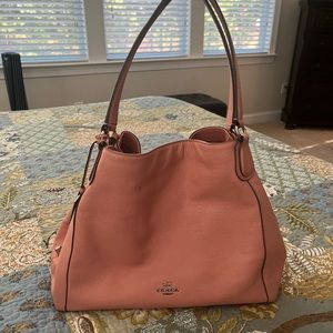 Coach large pebble leather coral shoulder bag w/3 compartments